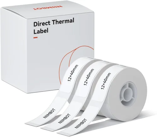Cinta para hacer etiquetas NIIMBOT para etiquetadora D11/D110/D101, 12 x 40 mm (0.47" x 1.57"), 3 rollos para reemplazo de cinta de etiquetado para