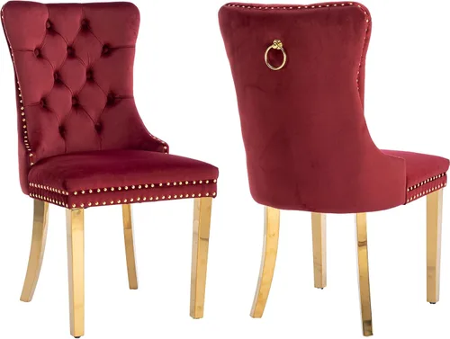Miniatura 55 de Juego de 2 Sillas de Comedor Modernas de Mediados de Siglo, Tapizadas en Terciopelo Beige con Respaldo Acolchado, Sillas de Cocina y Comedor, Patas