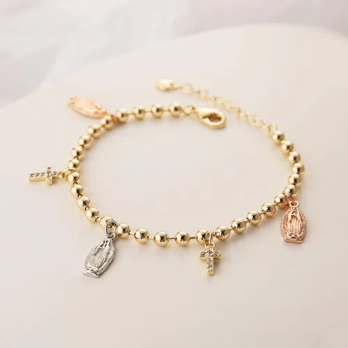 Miniatura 54 de HZMAN Pulsera de cruz con cuentas de rosario virgen de Guadalupe ajustable para mujer, regalo de joyería