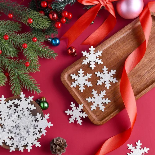 Miniatura 5 de Skylety 100 piezas de confeti grande de copo de nieve de 1.97 pulgadas, confeti de Navidad con purpurina de doble cara, decoración de mesa de fiesta