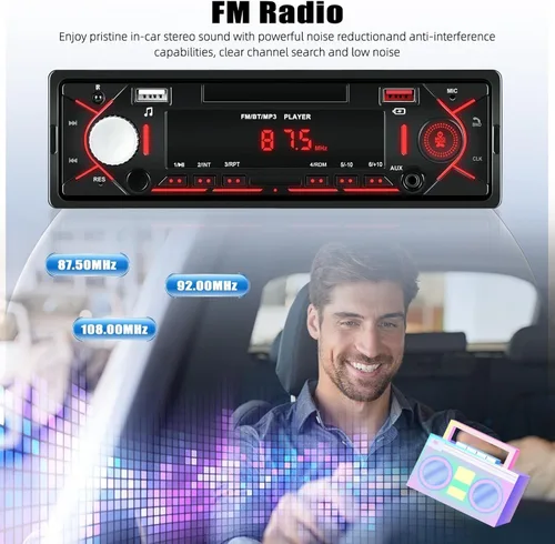Miniatura 2 de CAMECHO Radio de coche Bluetooth Single DIN Audio estéreo para automóvil, audio para automóvil con manos libres Bluetooth, FM/ MP3/U disco/AUX/carga
