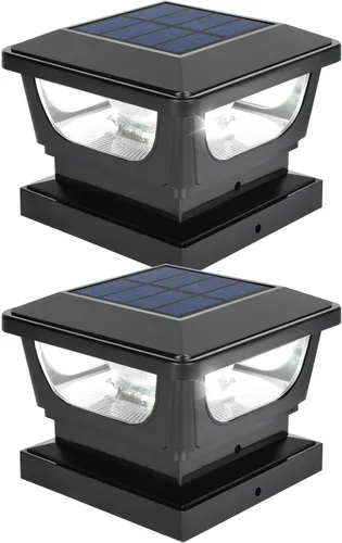 Luces solares para postes de metal de 3 x 3 pulgadas y valla de vinilo de madera de 4 x 4, paquete de 2 – IP65 impermeable, brillante 120 lúmenes