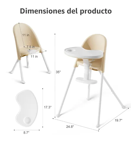 Miniatura 5 de Trona plegable 3 en 1 de Funny Supply, silla alta portátil y convertible para bebé, silla de alimentación moderna para bebé con bandeja doble Crema