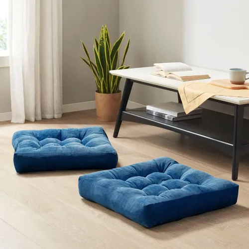 Miniatura 34 de Juego de 2 almohadas de suelo de meditación, almohadas cuadradas grandes para adultos, cojín de pana copetuda para sala de estar de tatami, gris, 22