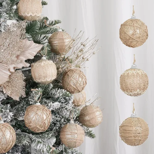 Miniatura 9 de XmasExp - Juego de adornos de bolas de Navidad para granja, adornos rústicos inastillables para árbol de Navidad, 12 unidades, 2.76 pulgadas