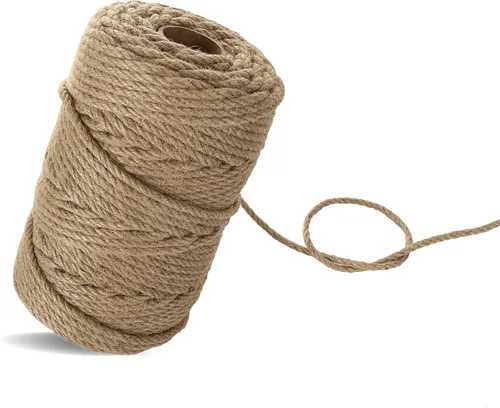 Cuerda de yute de 328 pies de 0.236 in, 4 capas de yute grueso natural, cáñamo resistente para poste rascador de gatos, manualidades, jardinería,