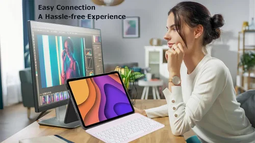 Miniatura 2 de Combo de teclado y mouse inalámbricos Bluetooth rosa, portátil, pequeña, delgada, compacta, ergonómica, de viaje, teclado inalámbrico para iPhone