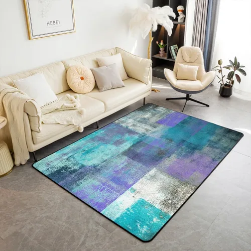 Erosebridal Alfombra de área de acuarela para sala de estar, alfombra de pasillo de pintura al óleo azul, marrón, morado, 3 x 5, alfombra de arte
