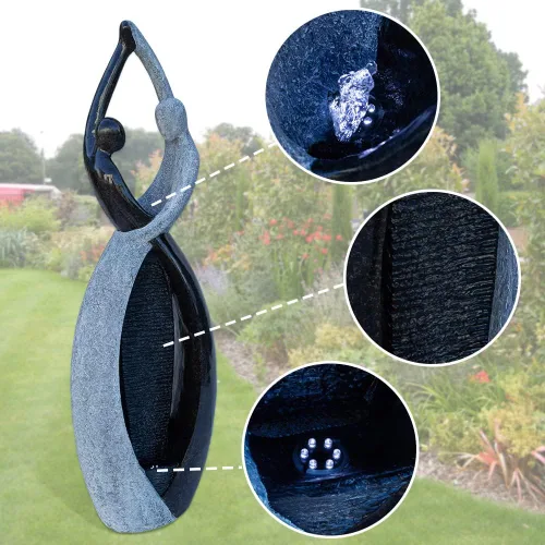 Miniatura 3 de Elegante fuente de agua para parejas bailarinas al aire libre de 51 pulgadas, estatua de jardín de piedra fundida, cascadas en color mármol