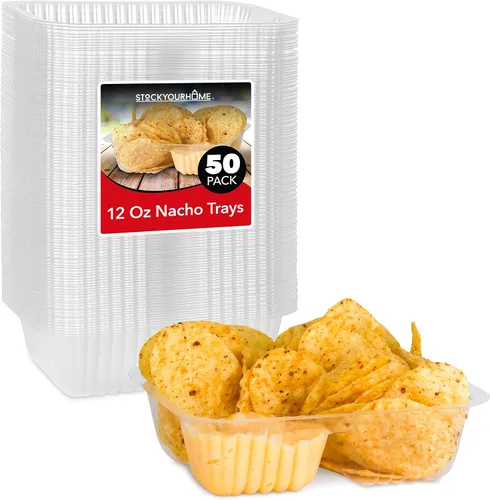 Bandejas de plástico para nachos de 12 onzas (paquete de 50) bandeja desechable pequeña para nachos y salsa de queso, suministros de soporte de