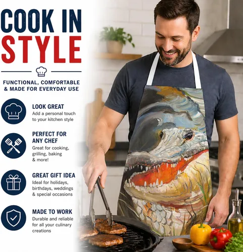 Miniatura 2 de Caroline's Treasures JMK1138APRON - Delantal de cocodrilo para cocinar, hornear, manualidades, jardinería para adultos, mujeres y hombres, unisex