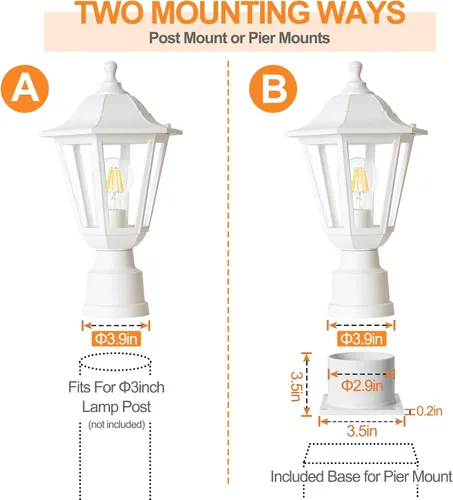 Miniatura 4 de FUDESY Luz de poste para exteriores, lámpara blanca para exteriores con base de montaje en muelle, lámpara de poste impermeable con enchufe E26