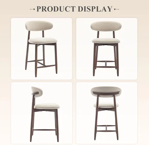 Miniatura 6 de COLAMY Taburetes de bar con respaldo, taburetes de bar de altura de mostrador, taburetes tapizados con patas de madera para cocina, isla de comedor