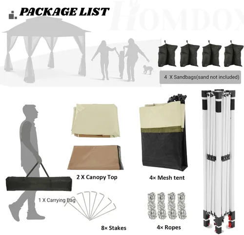 Miniatura 9 de COBIZI - Tienda desplegable de 3,66 x 3,66 metros en oferta - Cenador portátil de metal para exteriores con mosquitero, impermeable - Cenador Caqui
