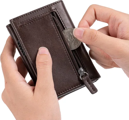 Miniatura 4 de Cartera con bolsillo para monedas, cierre magnético, con ventana de identificación, billetera de cuero para dinero en efectivo y tarjetas