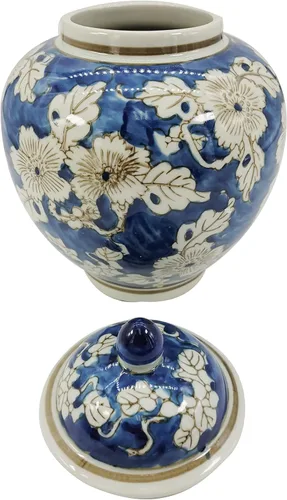 Miniatura 3 de Galt International Tarro de jengibre chinoiserie de flores azules y blancas de 10 pulgadas con tapa, tarro de jengibre, almacenamiento de té