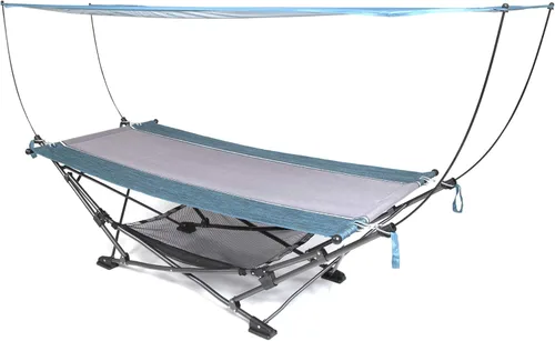MacSports Hamaca Plegable Portátil Plegable con Toldo Desmontable - Incluye Almohada y Red de Almacenamiento de Malla, Independiente, Resistente,