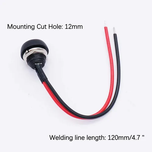 Miniatura 8 de Twidec Interruptor de botón momentáneo de 0.472 in y 10 interruptores basculantes AC 6A/250V 10A/125V SPST 2 pines 2 posiciones ON/OFF con cables