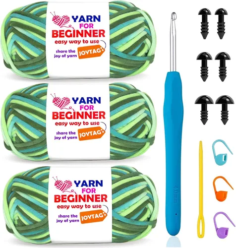 Miniatura 48 de Paquete de 3 hilos de ganchillo de mezcla de algodón y nailon - azul, gris, verde - 3x50g - puntadas fáciles de ver - kit de ganchillo y tejido