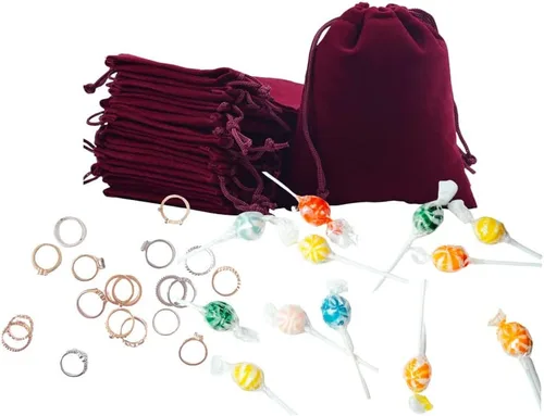 Miniatura 3 de GYBest Mayorista de 3 x 4 pulgadas, paquete de 100 bolsas de joyería de tela de terciopelo rojo azufaifabolsas con cordón