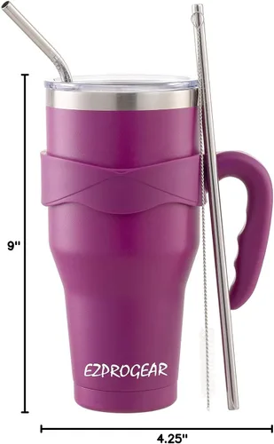 Miniatura 6 de Ezprogear Vaso de campamento de acero inoxidable de 40 onzas con asa, taza de agua magenta roja con tapa (Magenta)