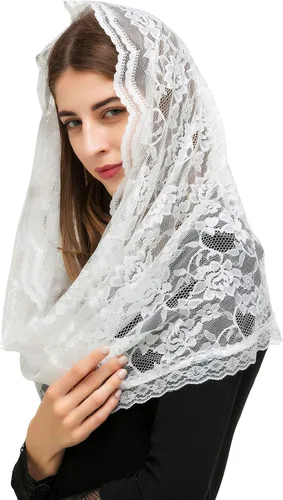 Miniatura 2 de PAMOR Infinity Chapel Veil Floral Latin Mass Head Cover Lace Scarf Mantilla Velos para Iglesia