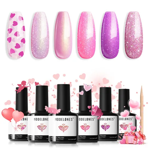 Miniatura 30 de modelones Juego de esmalte de uñas de gel, 0.5 onzas líquidas, base sedosa mejorada y capa superior extra brillante, transparente, no se limpia