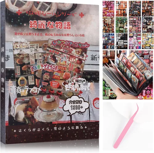 Miniatura 21 de Tmtains 45 hojas de calcomanías japonesas para álbumes de recortes, suministros de diario basura Heisei, más de 800 piezas de calcomanías coreanas