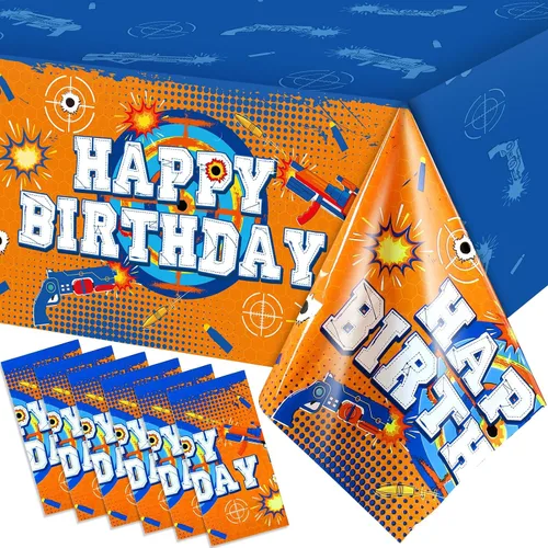 Miniatura 8 de Tatuo Mantel rectangular de plástico con temática de batalla de dardos, 3 piezas, con temática de juego de pistola, suministros para fiesta