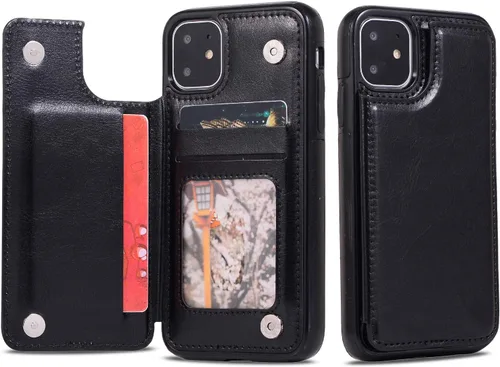 Miniatura 6 de UEEBAI Funda para iPhone 11 Pro Max, funda de piel sintética de lujo con [dos cierres magnéticos] [ranuras para tarjetas] función de soporte