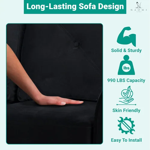 Miniatura 6 de Naomi Home Raelynn - Sofá copetudo con botones, sofá moderno negro asequible – Sofá de microfibra para espacios pequeños Cama para Sala Modernos