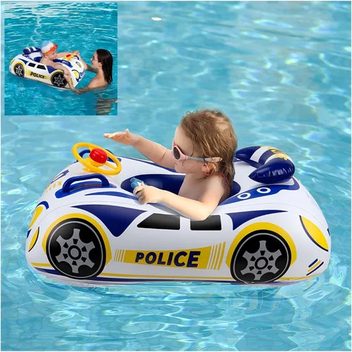 Miniatura 7 de Flotador de piscina 3D de coche de policía para niños, flotadores inflables de piscina para bebés, flotador de natación para bebés con mango