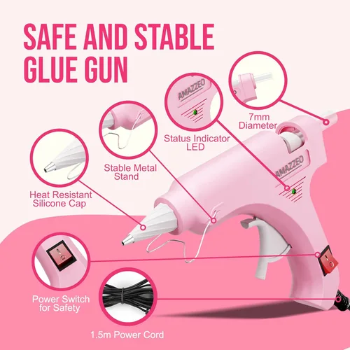 Miniatura 3 de Juego de mini pistola de pegamento caliente y palos de 40 piezas con 5 dedos tapas de seguridad – Pistola de uso doméstico y niños, pistola de Rosa