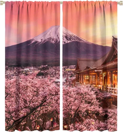 Miniatura 18 de Cortinas opacas con diseño floral de galaxia azul abstracta para dormitorio, cortinas de ventana de teñido anudado con diseño de flor de cerezo
