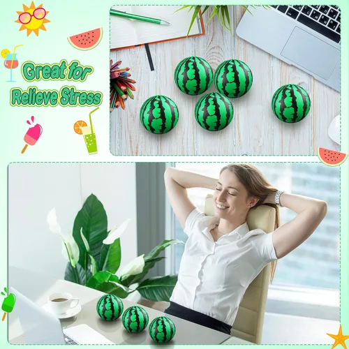 Miniatura 5 de 20 bolas de estrés a granel de 2.5 pulgadas de sandía para fiesta, mini bolas de espuma para aliviar el estrés, juguete sensorial con bolsas