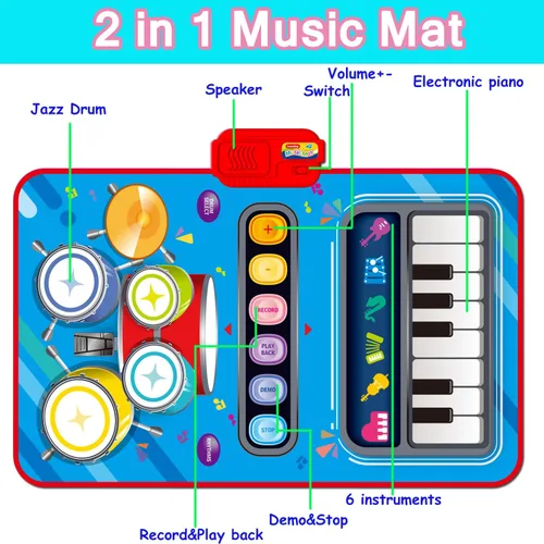 Miniatura 4 de Regalos para niños de 1 año, juguetes de alfombra musical 2 en 1 para niños de 1 2 3 4 5 años, regalos educativos musicales de primer cumpleaños Azul