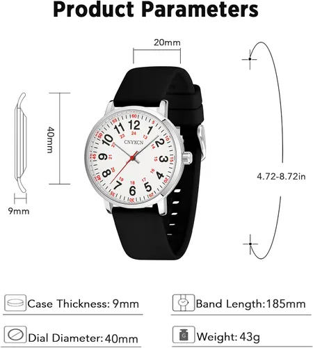 Miniatura 4 de Reloj de enfermera para estudiantes de medicina, médicos, mujeres y hombres con segunda mano y esfera fácil de leer las 24 horas, banda de silicona