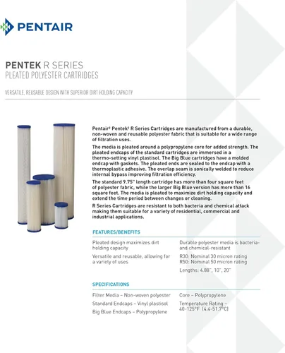 Miniatura 4 de Pentair Pentek R30-20BB Big Blue Filtro de Agua para Sedimentos, Cartucho de Filtro de Poliéster Plisado para Toda la Casa, 20" x 4.5", 30 Micrón
