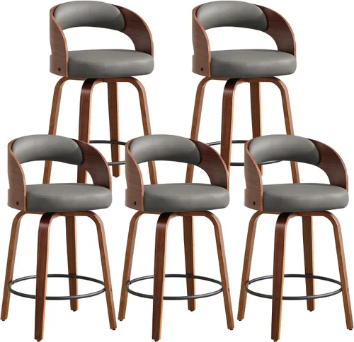 Miniatura 30 de Juego de 1 taburete de bar giratorio, 26" de cuero sintético tapizado, altura de mostrador con respaldo, silla de bar moderna de mediados de siglo