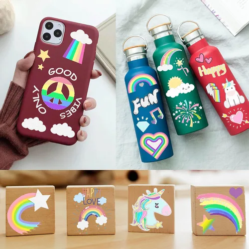 Miniatura 4 de Groovy - Lindos tatuajes temporales para niños y niñas con patrón de arco iris de unicornio, más de 123 piezas de calcomanías falsas metálicas