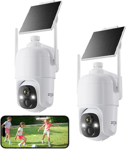 Dzees Cámaras de seguridad inalámbricas para exteriores, panorámica/inclinación 2K de visión de 360°, cámaras WiFi alimentadas por energía Cámara
