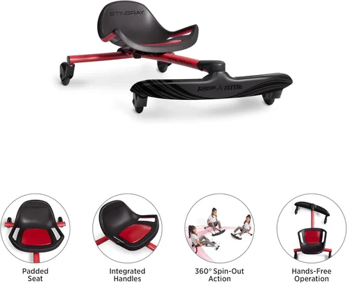 Miniatura 8 de Radio Flyer Stingray Patinete de conducción con deriva divertida para niños de 3 a 8 años, acción de giro de 360°, asiento ajustable para niños