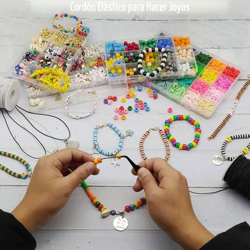 Miniatura 7 de Cuerda elástica para pulseras, 2 rollos de 1 mm de cordón elástico resistente para hacer joyas, collares, cuentas en blanco y negro
