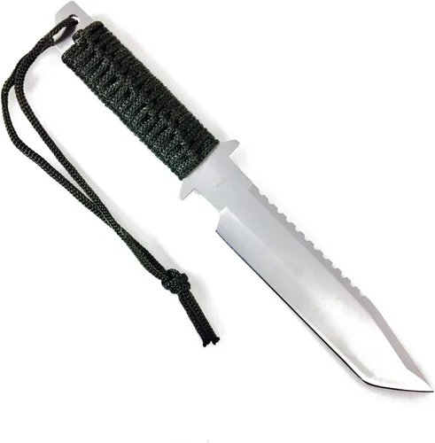 Survivor HK-106280 Cuchillo de hoja fija para exteriores, hoja To, mango envuelto en cable verde, 11 pulgadas en total