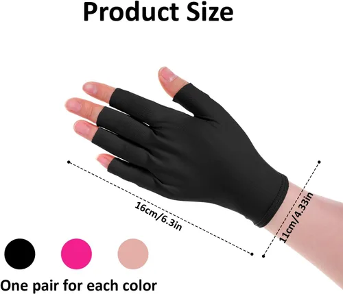 Miniatura 2 de TIESOME 3 pares de guantes de uñas de gel, guantes de protección UV sin dedos para manicura de gel y arte de uñas para manos, transpirables, ajuste