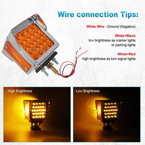 Miniatura 5 de Partsam 2 luces de estacionamiento de doble cara para remolque, pedestal con viseras cromadas, ámbar/ámbar de doble cara cuadrada, 52 luces LED