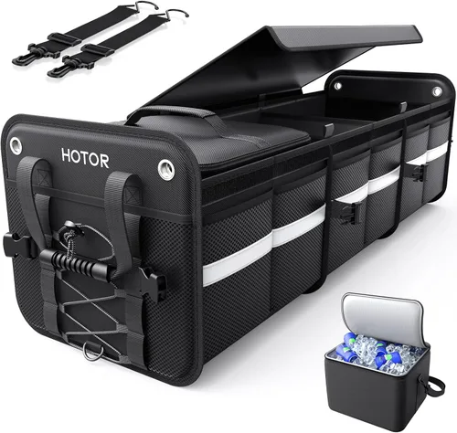 Miniatura 10 de HOTOR Organizador de maletero, organizador de automóvil de 3 compartimentos y almacenamiento con bolsa refrigeradora, organizador de almacenamiento
