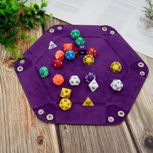 Miniatura 4 de SIQUK 4 bandejas de dados hexagonales para dados plegables, de piel sintética, para juegos de dados como RPG, DND y otros juegos de mesa