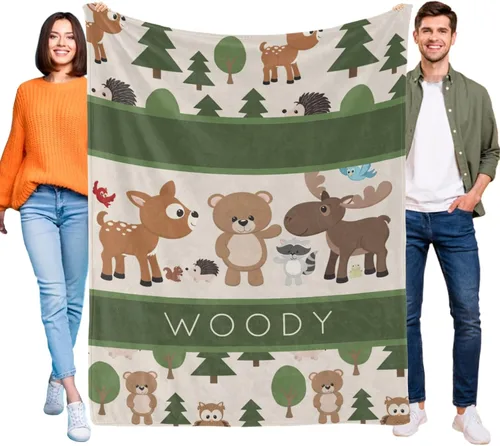Miniatura 31 de Manta de bebé personalizada de animales del bosque para niños y niñas, manta de bebé personalizada con nombre Adventure Awaits Stuff recién nacido