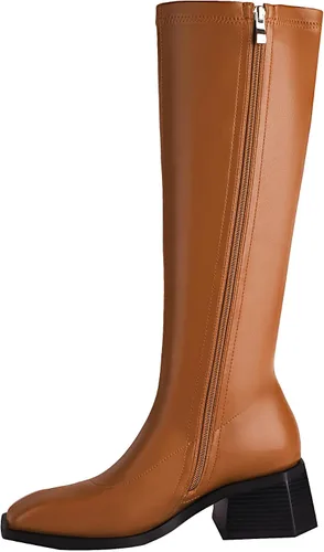 Miniatura 3 de vivianly Botas altas hasta la rodilla para mujer, tacón grueso, punta cuadrada, con cremallera, botas largas